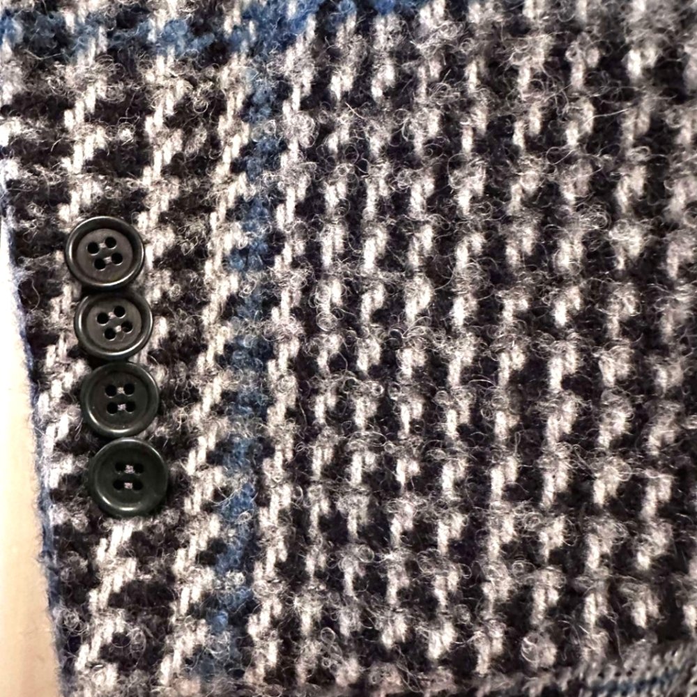 CANALI Wool Tweed Overcoat - Black/White/Blue - Picture 3 of 7